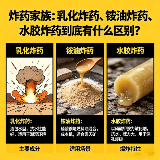 石河镇炸药家族：乳化炸药、铵油炸药、水胶炸药到底有什么区别？
